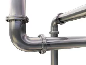 Illustration of two industrial pipes crossing each other.